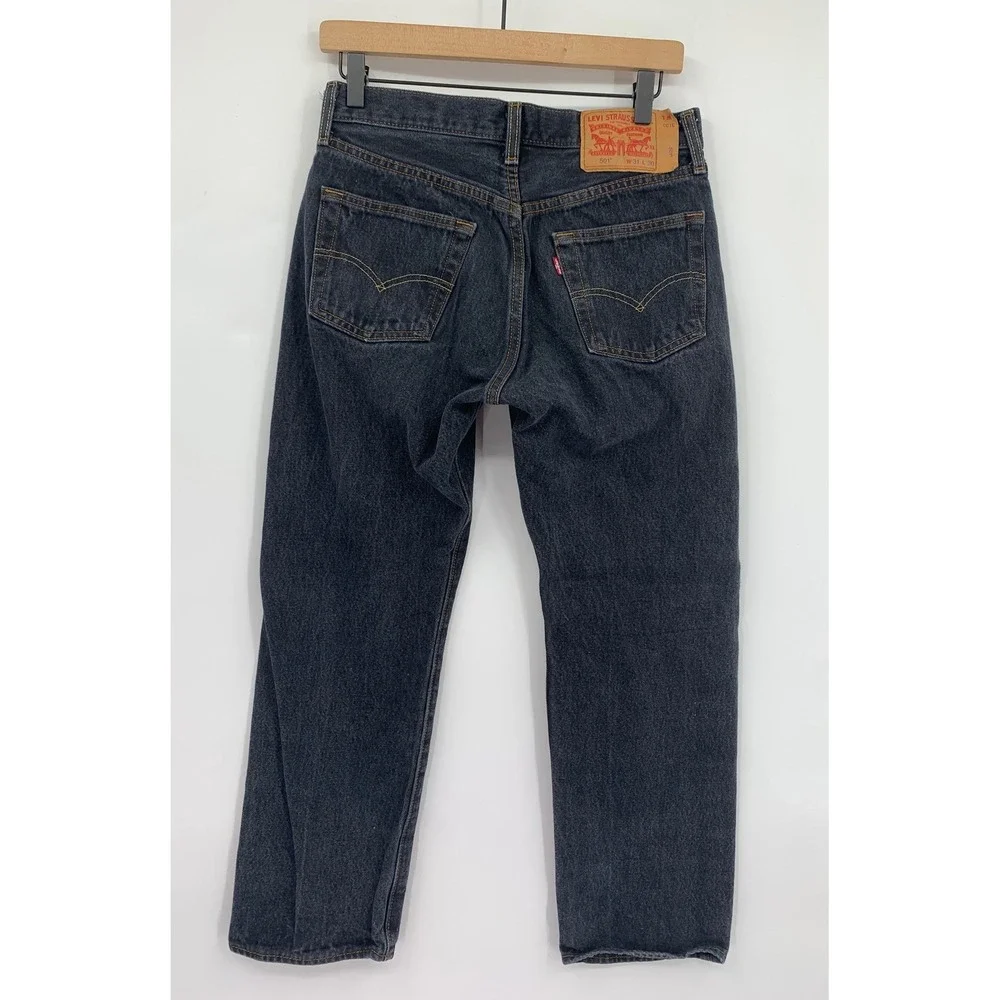 Levis 501 Jeans Mens 28x27 Black Button Fly Straight Fade Distressed (Tag 31x30)